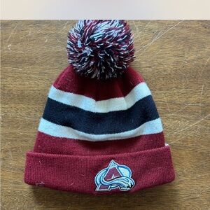 Colorado Avalanche Burgundy and Black Striped Pom-Pom Beanie